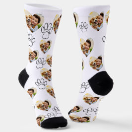 Custom Pet Photo & Paw Prints Black Socks Socken