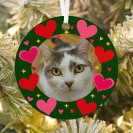 Custom Pet Photo Red Pink Hearts Personalized Ornament Aus Metall