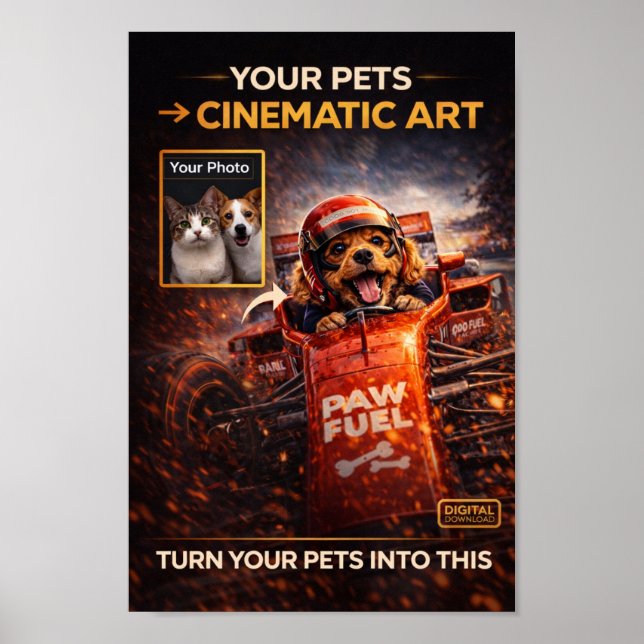 Custom Pet Portrait From Photo – Cinematic Pet Art Poster (Vorne)