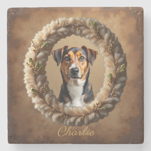 Custom Pet Portrait – Just Upload a Simple Photo Steinuntersetzer (Vorderseite)