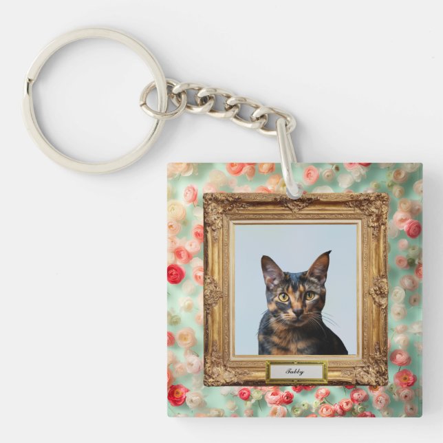 Custom Pet Portrait Key Holder – Cat in a Frame Schlüsselanhänger (Vorderseite)