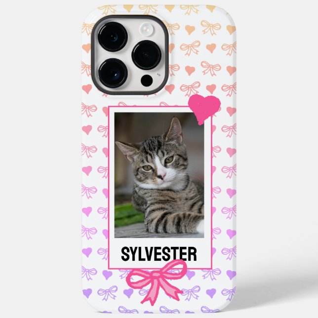 Custom Pet Portrait Niedlich rosa Band Herz Foto Case-Mate iPhone Hülle (Rückseite)