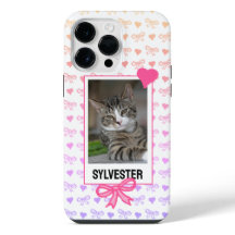 Custom Pet Portrait Niedlich rosa Band Herz Foto