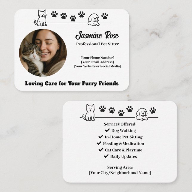 Custom Pet Sitter Business Card with Photo  Visitenkarte (Vorne/Hinten)