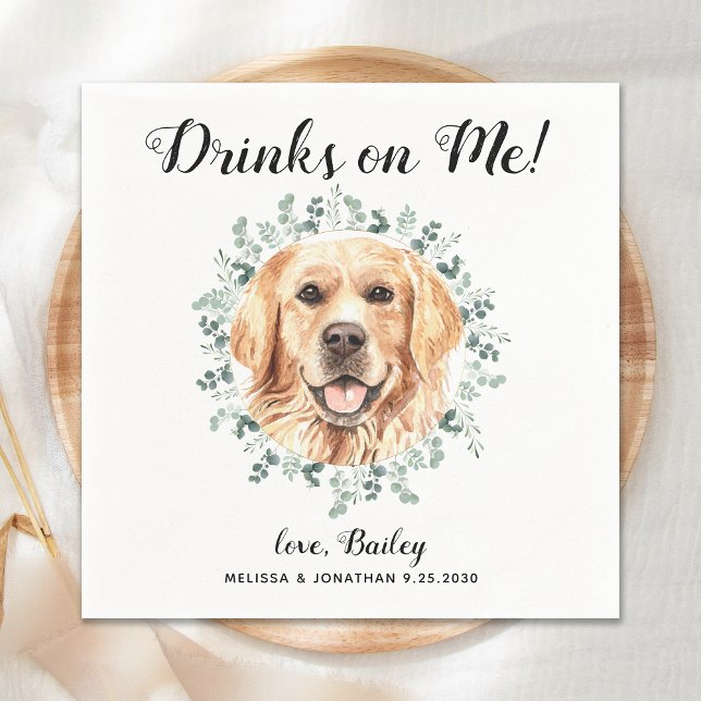 Custom Pet Wedding Hund Open Bar Golden Retriever Serviette (Von Creator hochgeladen)