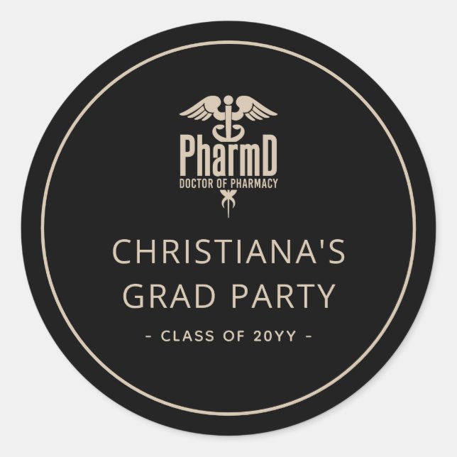 Custom PharmD Doctor of Pharmacy Graduation Party Runder Aufkleber (Vorderseite)
