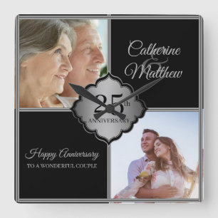 Custom Photo 25th Anniversary  Square Wall Clock Quadratische Wanduhr