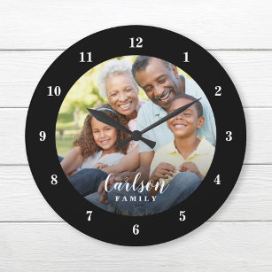 Custom Photo and Family Name Personalized Große Wanduhr
