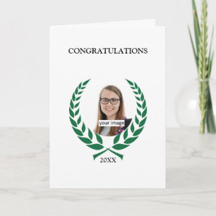 Custom Photo and Green Laurel Graduation Karte