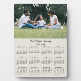 Custom Photo and Name 2026 Calendar Beige Desktop Fotoplatte