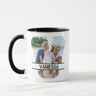Custom Photo and Name Letter 'V' Mug Tasse