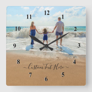 Custom Photo and Text Clock - Your Photo Design  Quadratische Wanduhr