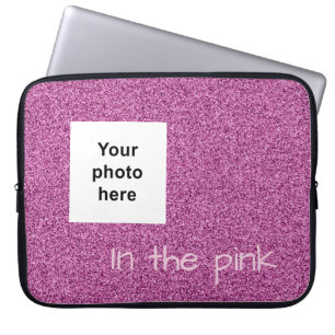 Custom photo and text pink faux glitter laptopschutzhülle