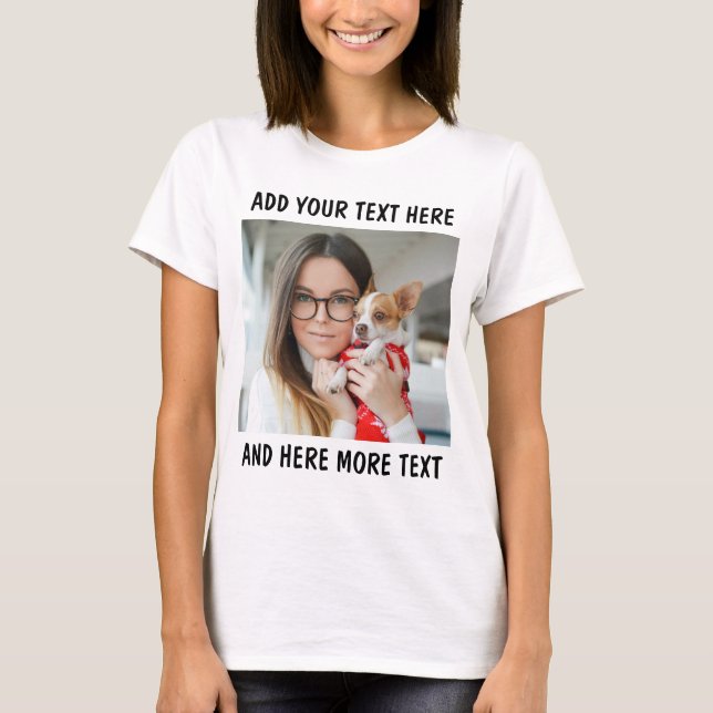 Custom Photo and Text Women White T-Shirt (Vorderseite)