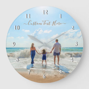 Custom Photo and Text - Your Own Design - Summer Große Wanduhr