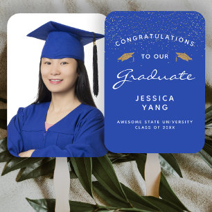 Custom Photo Blue White Gold Graduation Fächer