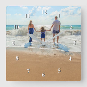 Custom Photo Clock - Your Family Design Quadratische Wanduhr