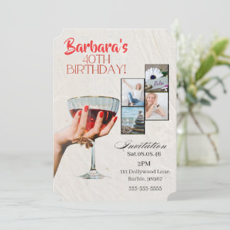 Custom Photo Cocktail  40th Birthday Invitation Save The Date