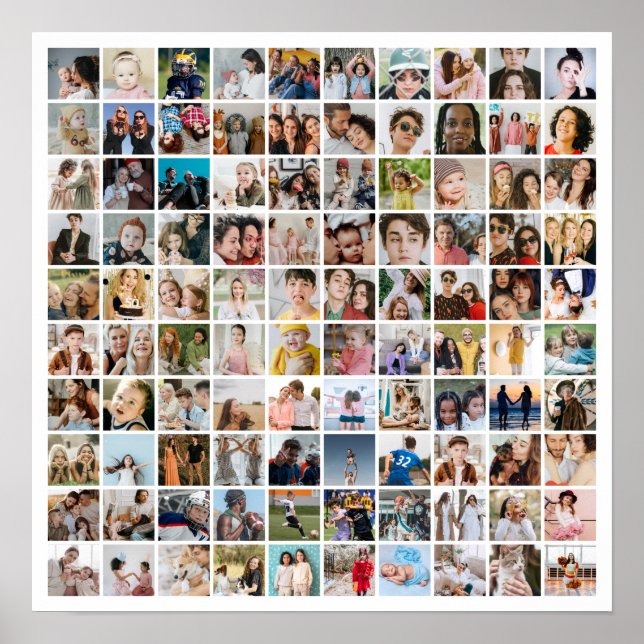 Custom Photo Collage 100 Pictures Square Grid Poster (Vorne)