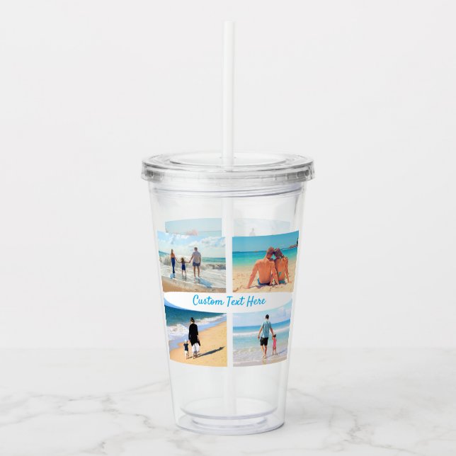 Custom Photo Collage Acrylic Tumbler with Text Acryltrinkbecher (Vorderseite)