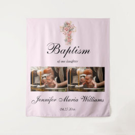 Custom Photo Collage Christening Baptism Backdrop Wandteppich