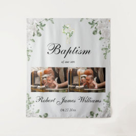 Custom Photo Collage Christening Baptism Backdrop Wandteppich