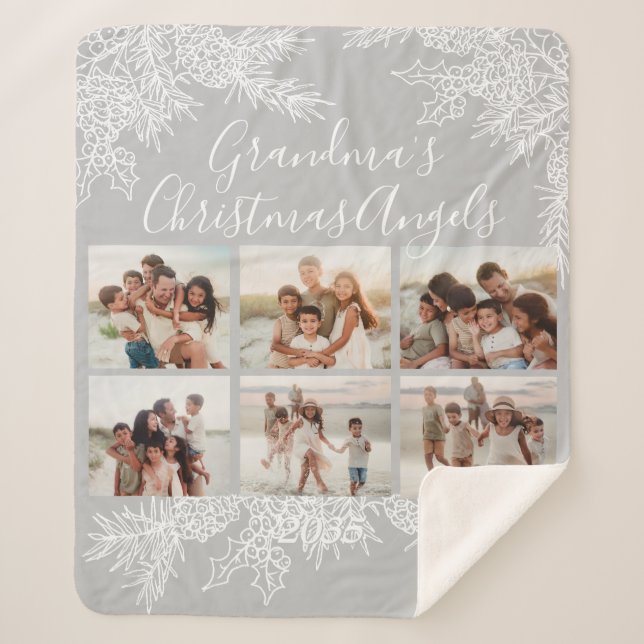 Custom Photo Collage Elegant Grandma's Christmas  Sherpadecke (Vorderseite)
