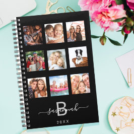 Custom photo collage monogram black modern 2024 planer