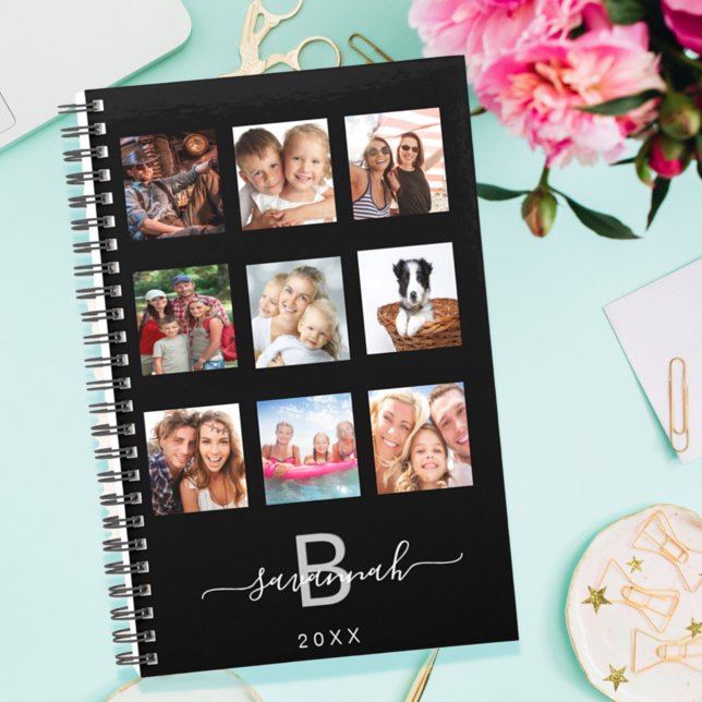 Custom photo collage monogram black modern 2024 planer (Von Creator hochgeladen)