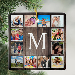 Custom Photo Collage Rustic Farmhouse Family Keramikornament