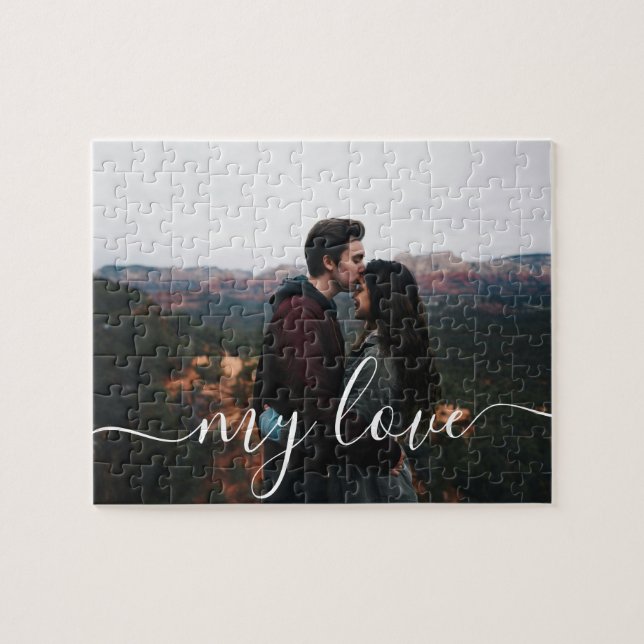 Custom Photo Couple Romantic Script Keepsake Puzzle (Horizontal)