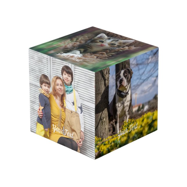 Custom Photo Cube with Text Personalized Design Würfel (Vorderseite Schrägansicht)