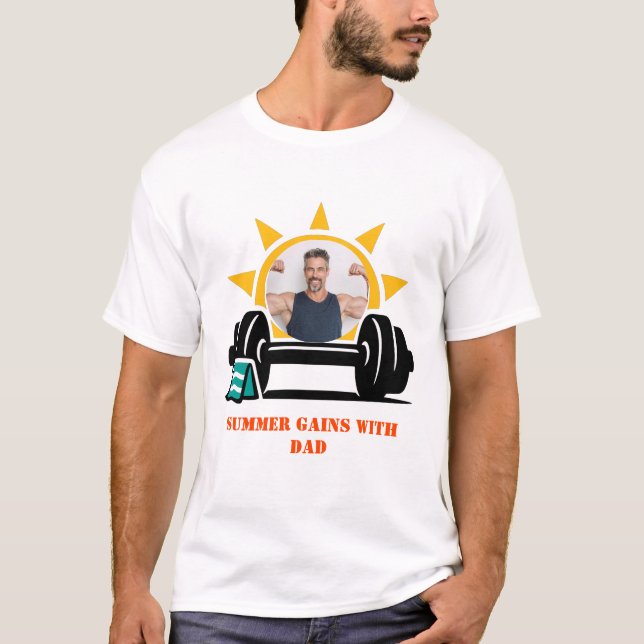 Custom photo Dad's Summer Barbell Father's Day T-Shirt (Vorderseite)