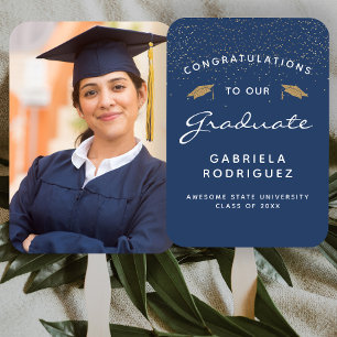 Custom Photo Dark Blue White Gold Graduation Fächer