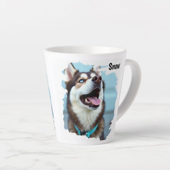 Custom Photo Dog Husky Name Blue Latte Mug Milchtasse (Rechte Ecke)