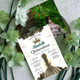Custom Photo Emerald Green Quinceañera Invite Einladung