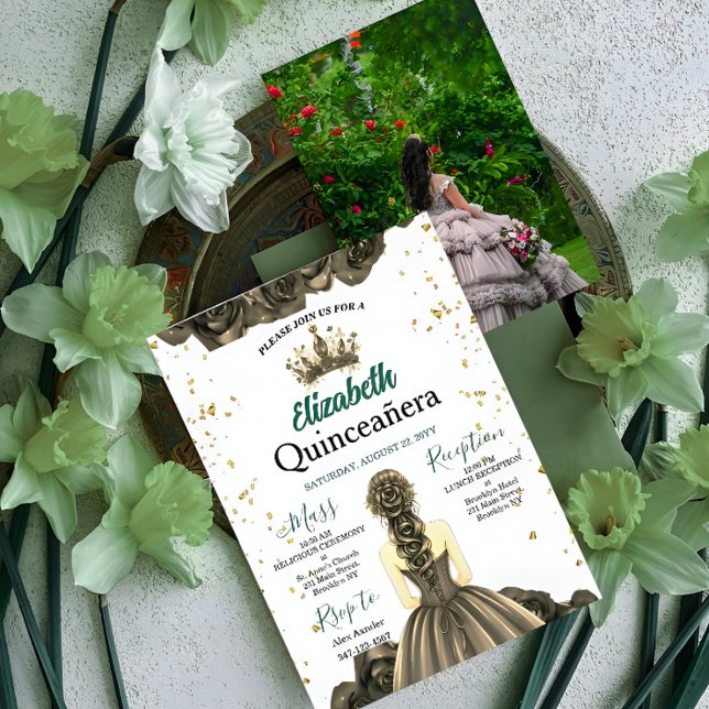 Custom Photo Emerald Green Quinceañera Invite Einladung (Von Creator hochgeladen)