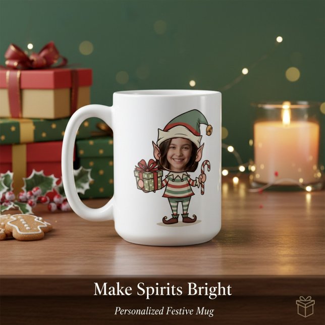 Custom Photo Face Christmas Elf Kaffeetasse (Von Creator hochgeladen)