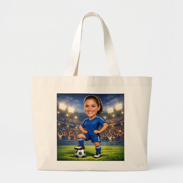 Custom Photo-Face Soccer/Football Star Caricature  Jumbo Stoffbeutel (Vorne)