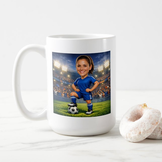 Custom Photo-Face Soccer/Football Star Caricature Kaffeetasse (Mit Donut)