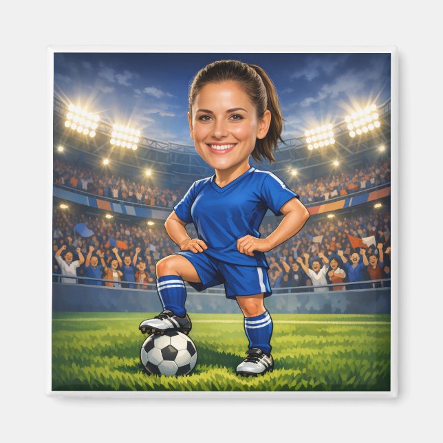 Custom Photo-Face Soccer/Football Star Caricature Magnet (Vorne)