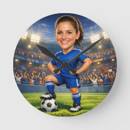 Custom Photo-Face Soccer/Football Star Caricature Runde Wanduhr