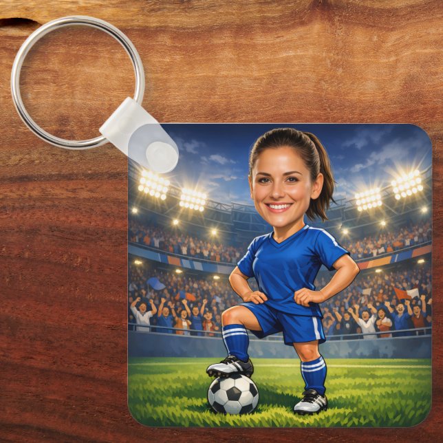 Custom Photo-Face Soccer/Football Star Caricature Schlüsselanhänger (Vorderseite)