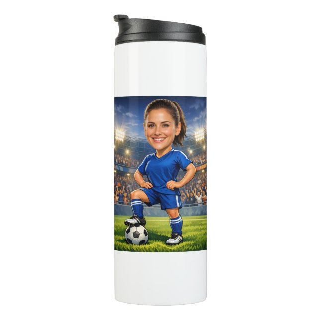 Custom Photo-Face Soccer/Football Star Caricature Thermosbecher (Nach rechts gedreht)