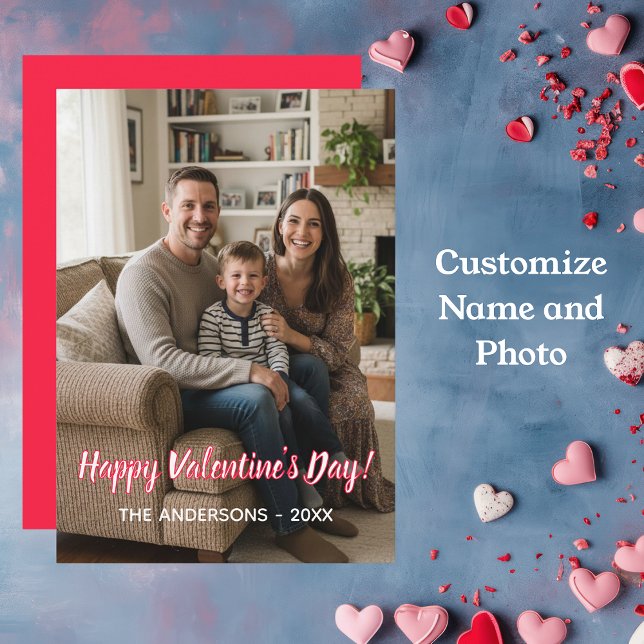  Custom Photo & Family Name. Valentines Feiertagskarte (Von Creator hochgeladen)