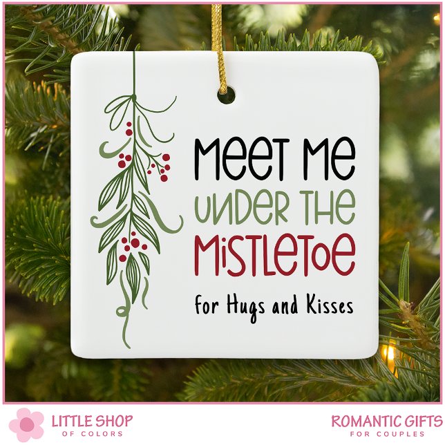 Custom Photo First Christmas Together Mistletoe Keramikornament (Von Creator hochgeladen)