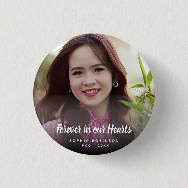 Custom Photo Forever In Our Hearts Funeral Button (Vorderseite)
