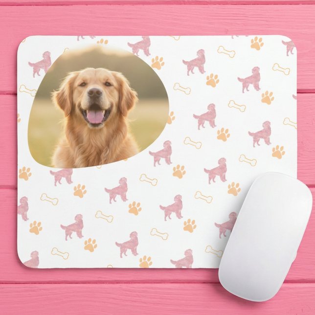 Custom Photo Golden Retriever - Pastel Pink Mousepad (Von Creator hochgeladen)