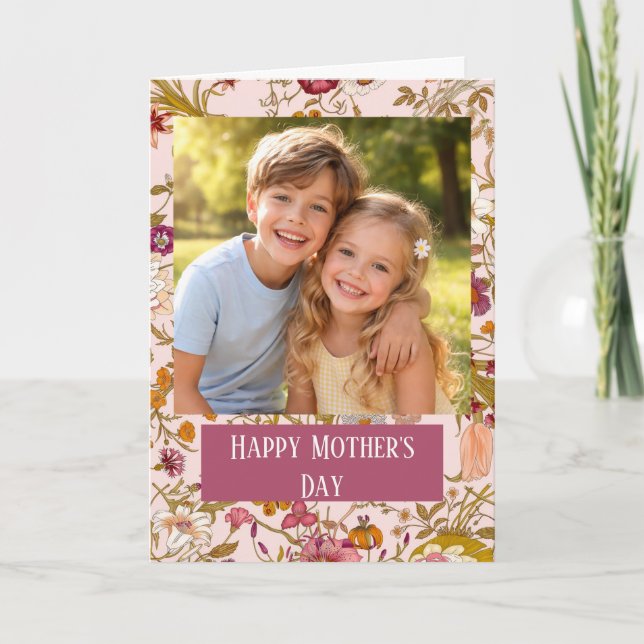 Custom Photo Happy Mother’s Day floral Karte (Vorderseite)