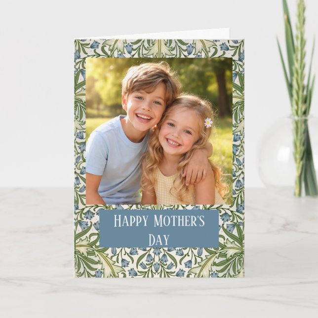 Custom Photo Happy Mother’s Day floral Karte (Vorderseite)